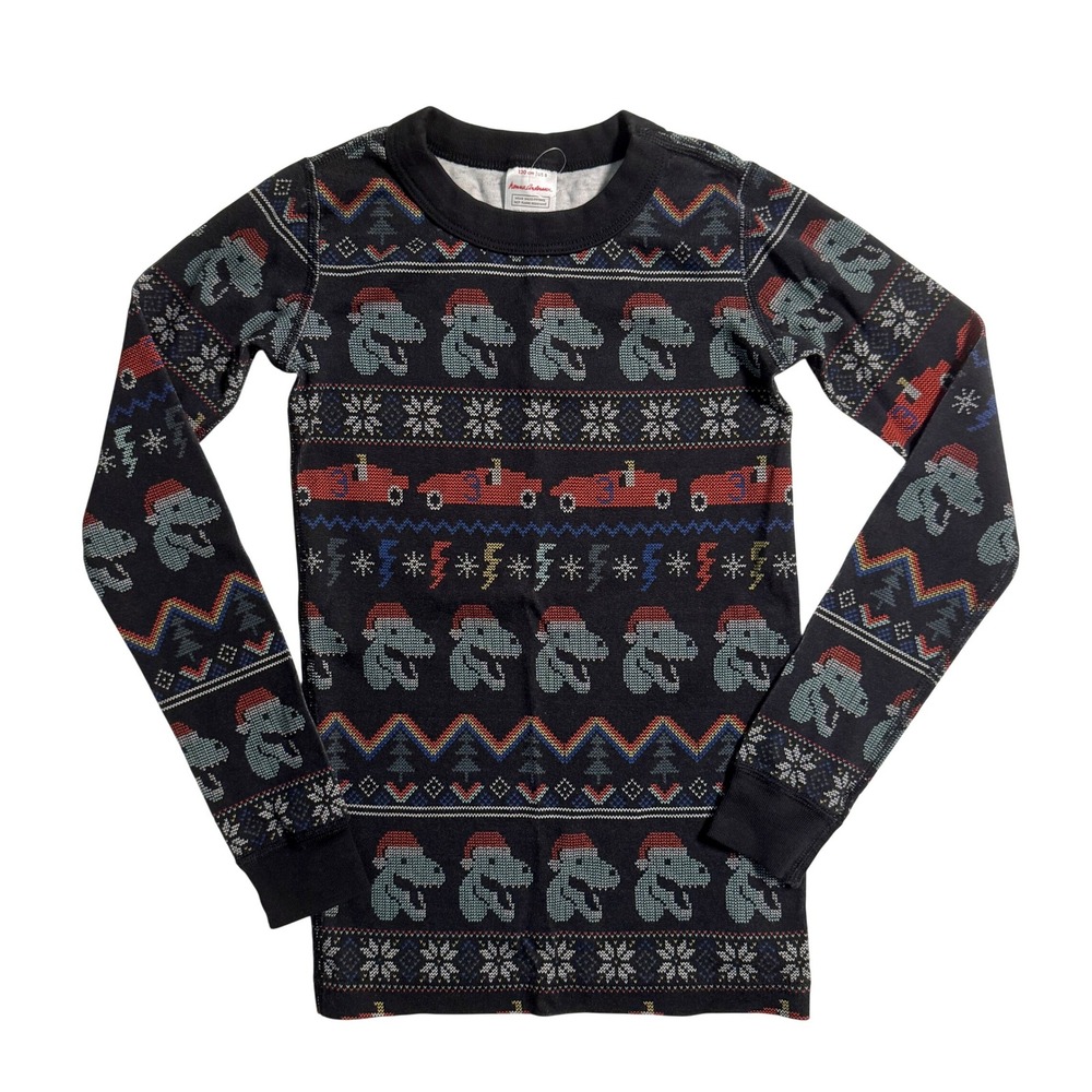 Hanna Andersson Pajama Top Size 8 Black Christmas Dino T. Rex Race Car Fair Isle